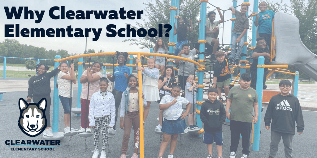 Students pose around the playground at Clearwater Elementary